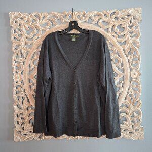 Soft Cozy V-Neck Grey Cotton Blend Cardigan Granny Core Lightweight XXL